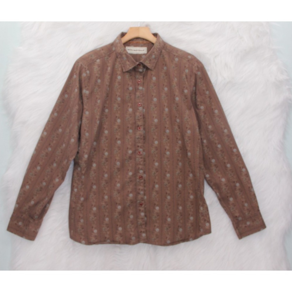 Bit & Bridle Women's XL Brown Button Equestrian Western Cowboy Floral Cotton Bld - Picture 2 of 12